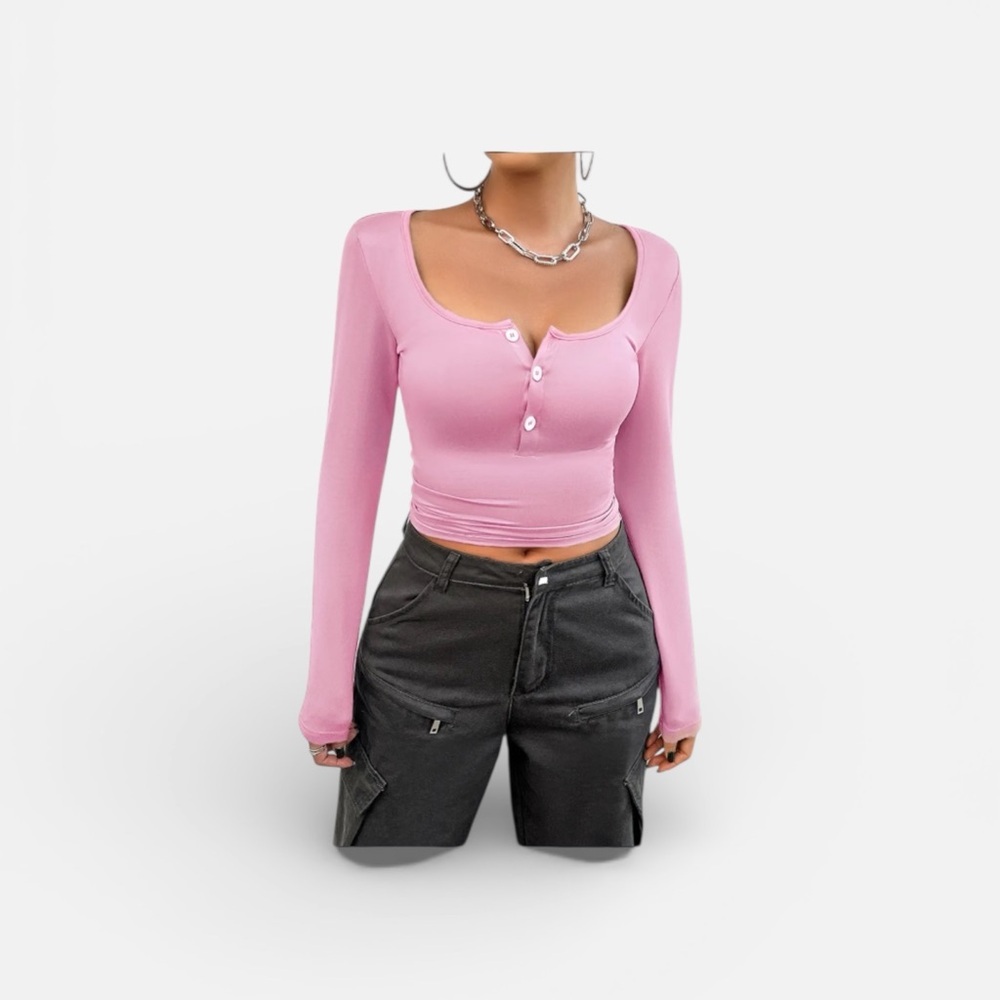 Elegant Pink Long Sleeve Crop Top
